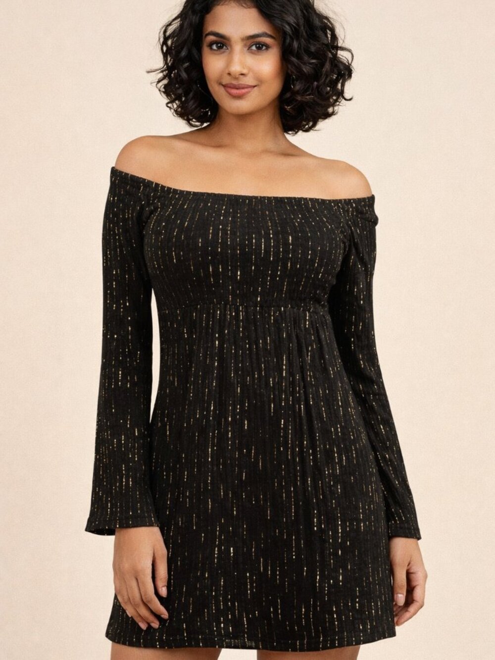 Flying Tomato Metallic Scoop Neck Empire Waist Dress